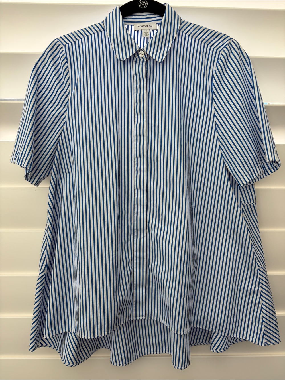 Nordstrom Blue & White Stripe Short-Sleeve Button-Down Tunic